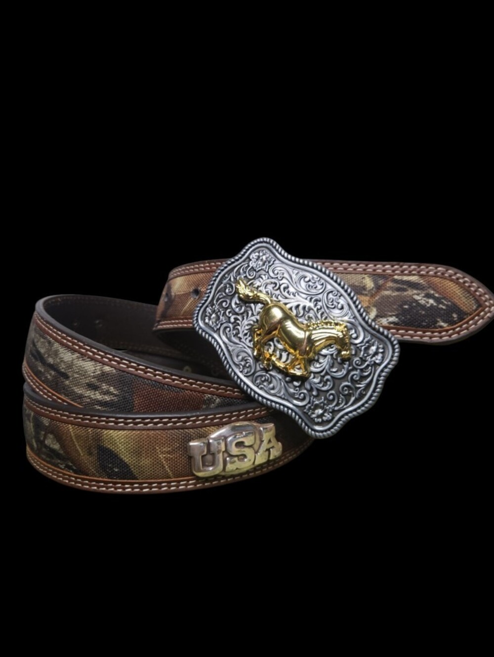 Zep-Pro Camo Leather Belt Big & Tall Silver USA Concho Plaque